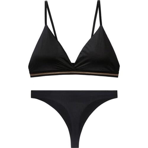 1 Set Thong Bra Panties Woman Lingerie Set Underwear For Women Bralette Active Seamless Ice Silk Wire Free Bras Thongs Ladies