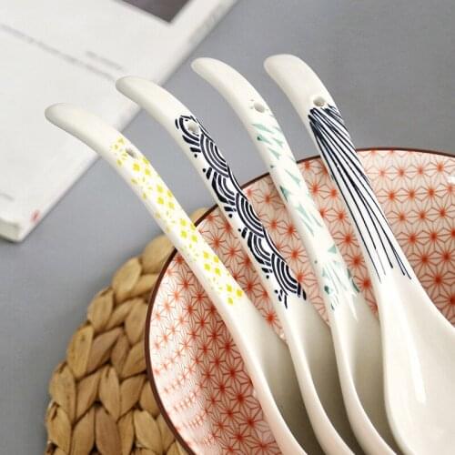 Japanese style spoon and wind soup spoon under glaze color ceramic hotel home machine printed long handle spoon