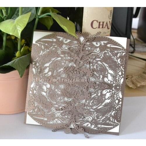 Wedding favors!laser cut wedding invitation antique, chocolate /brown wedding invitation card vintage