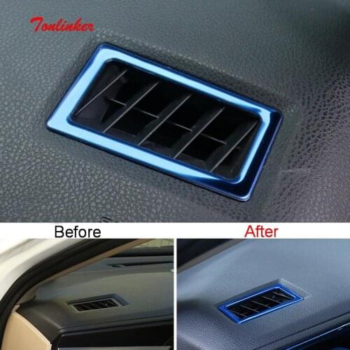 Tonlinker Dashboard small Outlet Cover stickers For TOYOTA Corolla Altis 2014-18 Car Styling 2 PCS Stainless Steel Cover sticker