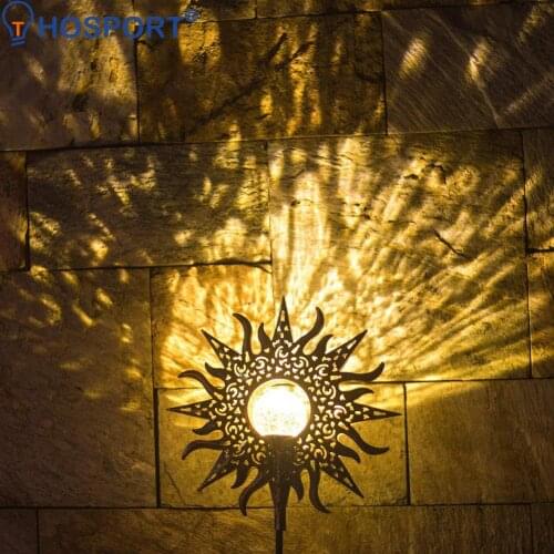Solar LED Light Outdoor Metallic Gold Hollow Moon Sun Garden Lawn Stakes Lamps Yard Art for Home Holiday Garden Decoration