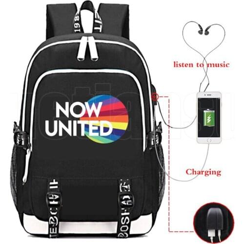 USB Charing Mochila Now United Backpacks Black Blue Schoolbag Travel UN Team School Bags Teenager Girls Rucksack Bookbag Hot