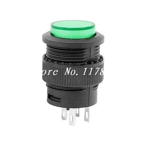 Green Round Cap DPDT 4 Pins Momentary Push Button Switch AC 250V 1.5A 125V 3A 5Pcs