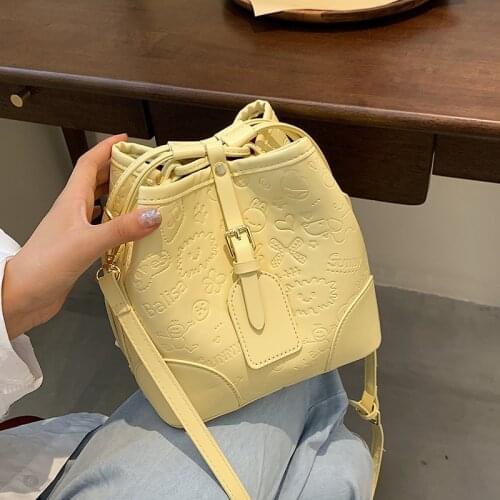 Cartoon Yellow Bags Printing Bucket Bag for Women Leather Handbag Tote Shoulder Bag Ladies Purse and Handbag Luxury Bolsos Sac
