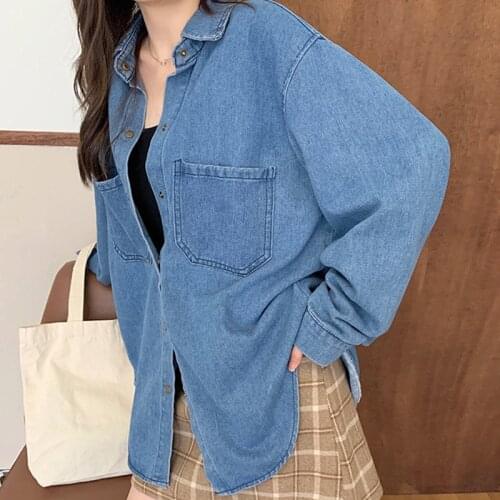 2021 Plus Size Jeans Denim Coat New Loose Jean Jacket Women Clothes Korean Womens Spring Autumn Jacket Blue Casual Tops 16303