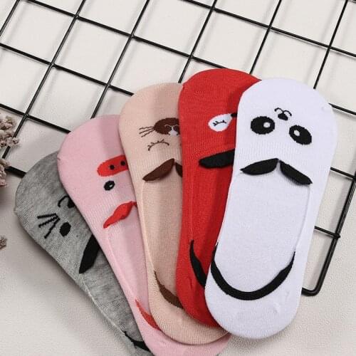 Carton animal Invisible Short Woman summer comfortable cotton girl women boat socks ankle low female 1pair=2pcs xg32