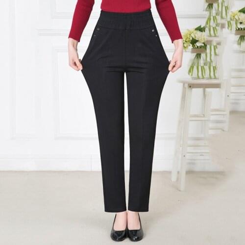 2021 Women Spring Autumn Elastic Force Trousers Middle-aged Womens High Waist Trousers Womens Large Size Straight Pants XL-5XL