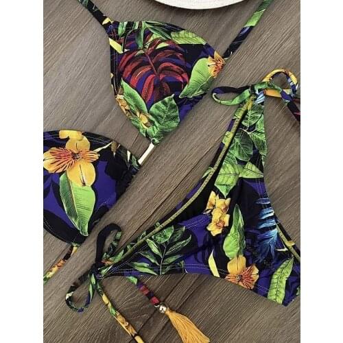 2020 Sexy Leaf Printed Bikini Women Swimsuit Bandage Swimwear Female Bikini Set Brazilian Bathing Suits Beach Wear Swimming Suit