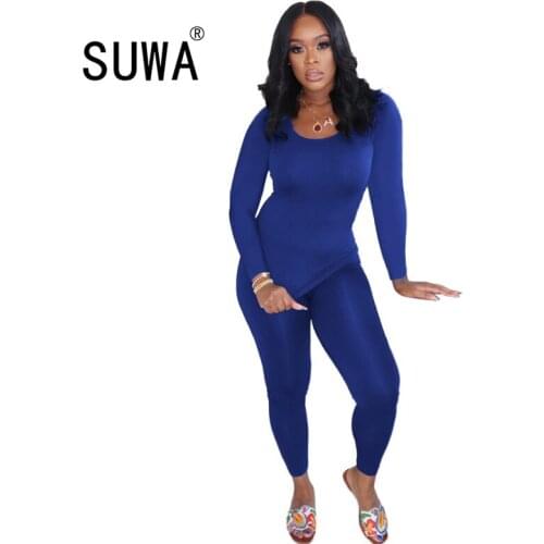 Sexy 2 piece outfits for womens clothing sets autumn winter long sleeve slim-fit top tee + jogger pants sweatpants suit