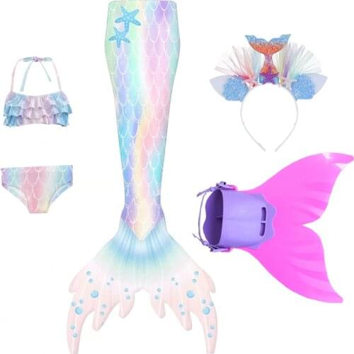 2021 Girls Swimmable Mermaid Tail Princess Dress with Monofin Kids Holiday Mermaid Costume Cosplay Swimsuit Birthday Cosplay
