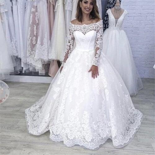 Vestidos De Noiva 2021 Elegant A-Line suknia slubna Wedding Dress Tulle Appliques Beaded Princess Lace Wedding Gowns trouwjurk