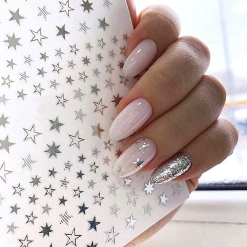 1pcs 3D Lovely Stars Geometry Nails Art Sticker gold/silver/rose gold Ornaments self-Adhesive Sliders Manicure Accessories