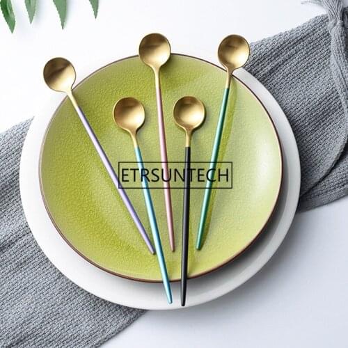 100pcs High quality Gold Stirring Spoon 304 Stainless Steel Ice Scoop For Portuguese Tableware Household Items wholesale LX2246