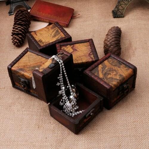 2021 New Vintage Wooden Map Storage Box Case Jewellery Cufflinks Chest Small Gift New