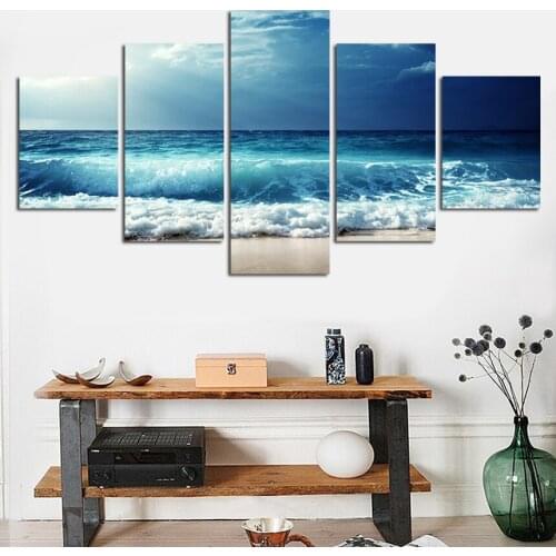 Wall art diy 5d mosaic needlework diamond embroidery Blue Seas Waves full square/round diamond painting cross stitch 5pcs set