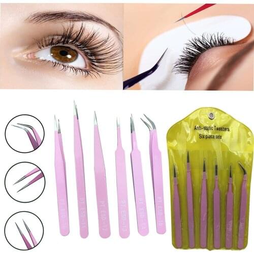 6pcs BGA Precision Tweezer Set Stainless Steel Eyebrow Tweezers Eyelash Curler Nipper Rhinestone Picking Clamp Makeup Tool