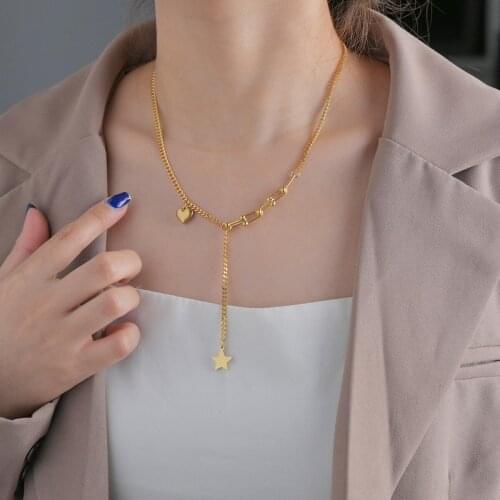 Acheerup Top Quality Stainless Steel Heart Necklace Star Pendant Choker Chain Necklace for Woman Jewelry Party Gift Freeshipping