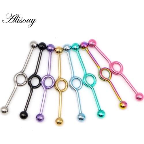 Alisouy 1 PCS trendy Stainless steel screw tongue nail ear bone nail circle shaped 38mm Cartilage nail ear body piercing jewelry