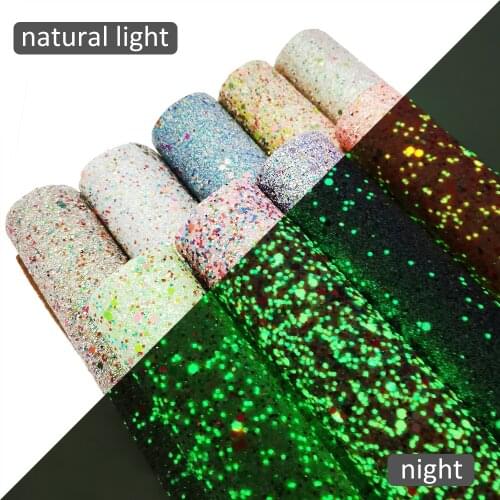 20*33cm Glow in the Dark Glitter Vinyl Synthetic Leather For Hair Bow DIY Projects Handbag Wallet Shoes,1Yc17267