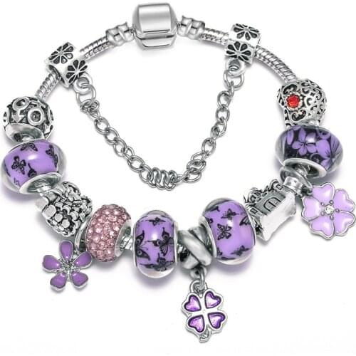 French Tower Bracelet Female Crown Castle four-leaf Clover Bracelet Panjia Charm Flower Pendant February 14 Valentines Day Gift