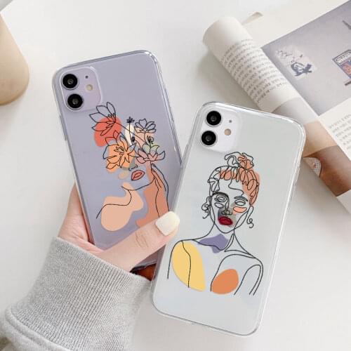 Fashion Art Line Painting Phone Case for iPhone 11Pro Max 12 Pro Mini X XR XS Max 5 5s SE 2020 7 8 6S Plus Silicone Back Cover