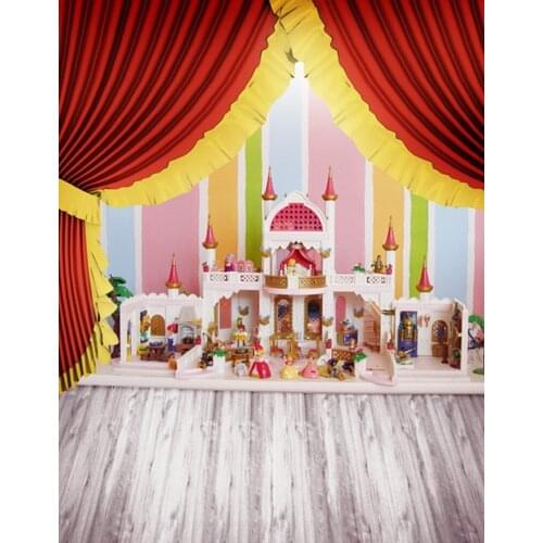 Wooden Floor Red Screen Doll Photography Backdrops Photo Props Studio Background 5x7ft