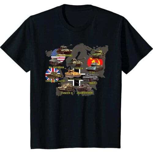 WWII M4 Sherman Panzer IV Tiger II T-34 Famous Tanks T-Shirt. Summer Cotton O-Neck Short Sleeve Mens T Shirt New S-3XL