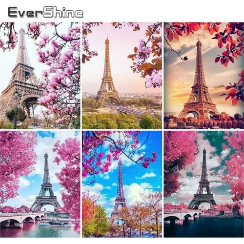EverShine Diamond Painting 5D Tower Diamond Embroidery Full Drill Square Scenic Rhinestones Picture Mosaic Flower Handmade Hobby