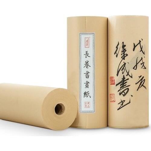 Chinese Calligraphy Paper Antique Method Handmade Bamboo Pulp 100m Long Roll Paper Calligraphy Painting Half-Rice Xuan Paper