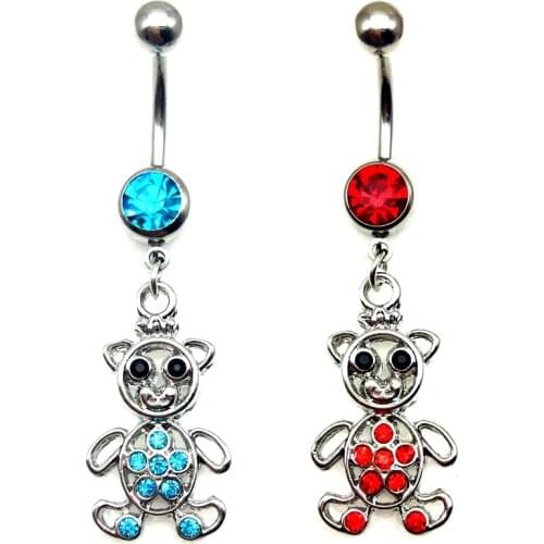 Cute hollow frame Bear Dangle Belly Barbell Bar Sexy Button Rings Navel Body Piercing Ombligo Ring For Women Girl Gifts
