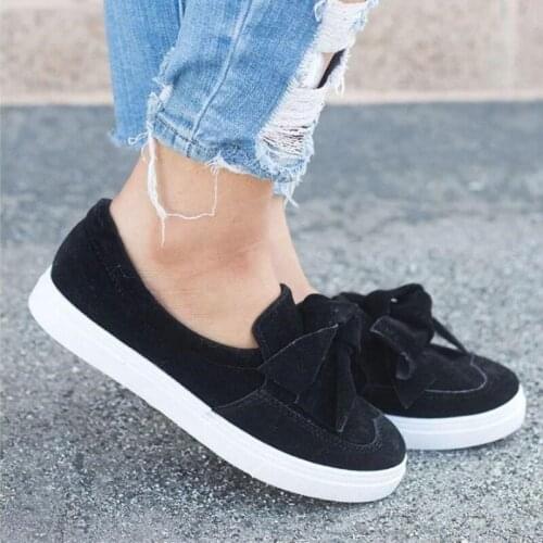 Casual Sneakers Women Comfortable Flock Spring Autumn Women Shoes Bowknot Female Loafers Slip On Woman Flats Shoes Akexiya2021
