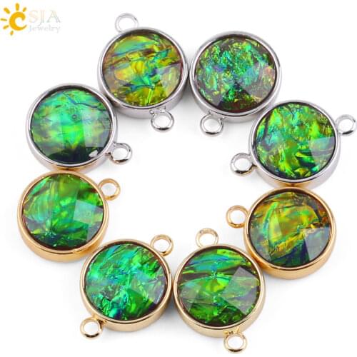 CSJA Ammolite Connector Gold Silver Color Round Charms for DIY Making Bracelet Necklace Earrings Accessories Crafts Jewelry G090