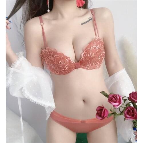 Lace Bowknot Bra Girly No Steel Ring Gathered Adjustable Underwear Set