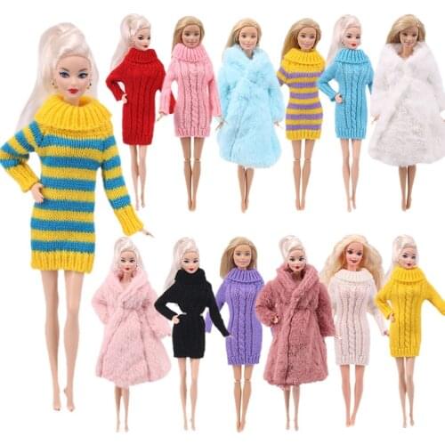 Doll Multicolor 1 Set Long Sleeve Soft Fur Coat Tops Dress Winter Warm Casual Wear Accessories Clothes for Barbie Doll Kids Toy