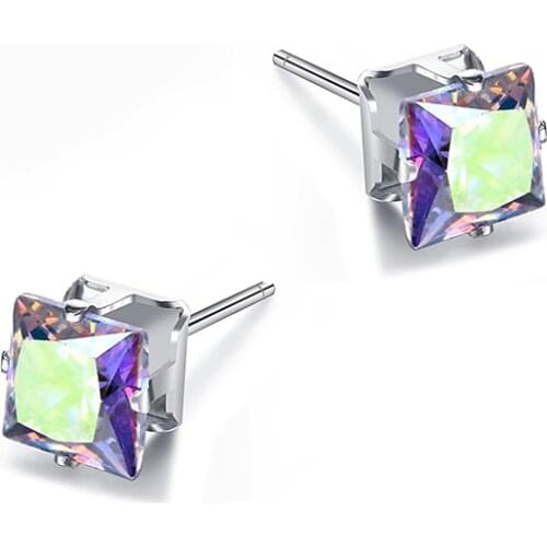 Fashion 6MM CZ Square Stud Earrings For Women Girls Silver Geometric Earring Brincos Initial Jewelry Christmas Gift