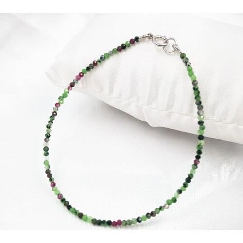 Natural Stone Anyolite Rubys Zosite Approx 3-4mm Faceted Beads Tibetan Silver Bracelet 7''-8