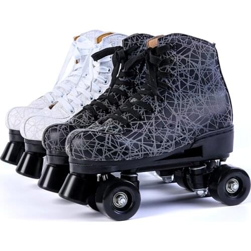 2021 New Printing Artificial Lether Roller Skates Shoes Woman Man Kids Wheels PU Double Row Roller Shoes patines de 4 ruedas