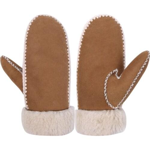 New original design natural shearing fur gloves winter women fashion warm riding cashmere wool sewing stuffy