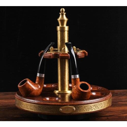 Luxury 360Degree Rotary Pipe Holder 8 Position Bucket Groove Solid Wood Pipe Stand Rack Pipe Accessories DesktopTabletop Display