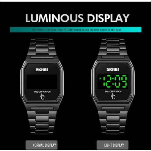 SKMEI Touch Screen Mens Watch Simple Style 30M Waterproof Stainless Steel LED Digital Electronic Men Wristwatches relogios 1679