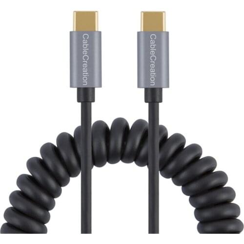 Coiled USB-C to USB-C Cable,Type C Cord Compatible MacBook (Pro), Stretched Length 5 ft Black Aluminum Shell