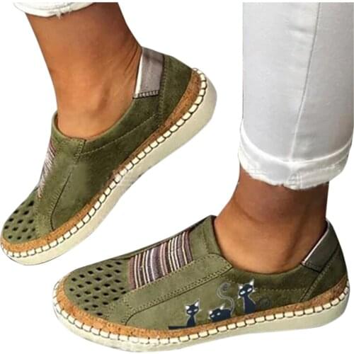 Casual Overshoes Cat Print Single Shoes Fashion Loafers Ladies Flat Shoes Round Toe Comfortable Lightweight Womens Shoes