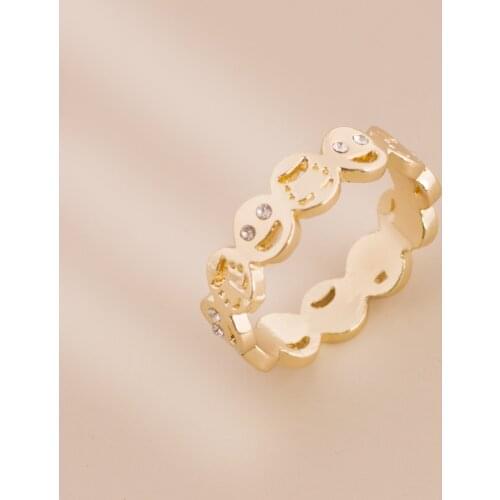 VG 6YM Happy Smiley Face Rings for Women Cute Golden Rhinestones Expression Rings Personality Female Fashion Jewelry 2021 Gift
