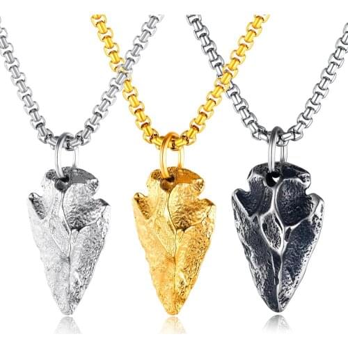 Vintage stainless steel Arrow pendant necklace men punk hip hop gold color jewelry accessories colares masculino