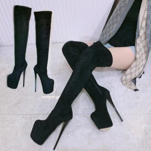 Super High Heels Women 20cm Platform Boot Black Sexy Over The Knee Boots Large Size 34-50 Shoes Woman Nightclub Pumps Botas