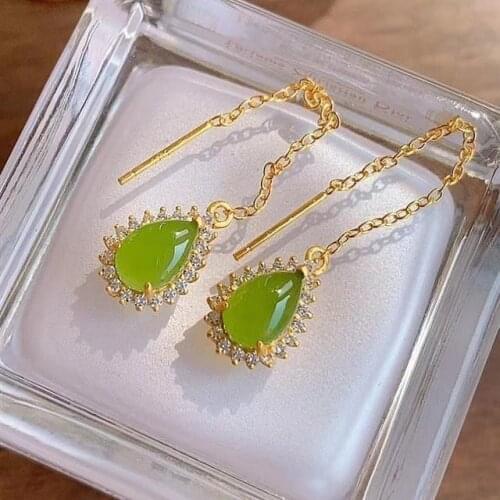Ancient Style Super Fairy Court Style Hanfu Natural Hetian Jade Earrings Womens S925 Sterling Silver Retro Hanging Earrings Chi