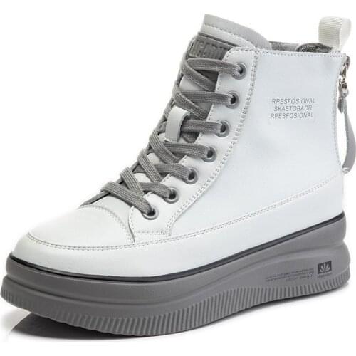 Genuine Leather High Top Running Shoes for Women 2021 Platform Sneakers Womens Autumn Shoes Woman Flats Sports Tennis Female 40