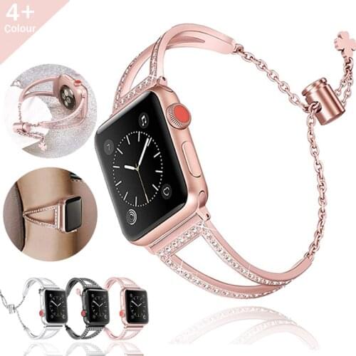 Women Metal Band Bracelet for Apple Watch 6/5/4/3/2 Strap for Iwatch 38/40/42/44MM Luxury Stainless Steel Wristband Accessories