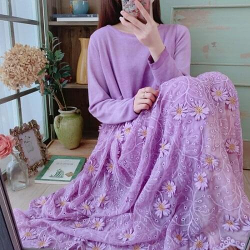 Original Design Sweet Mori Girl Embroidered Lace Crochet Knitted Sweater Dress Loose Waist Womens Long Midi Dresses Ropa Mujer
