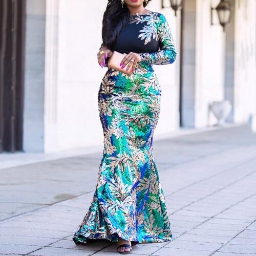 Long Evening Dress Luxury Green Sequin Glitter Celebrity Birthday Dinner Sexy Backless Women Long Sleeve Maxi Party Dresses